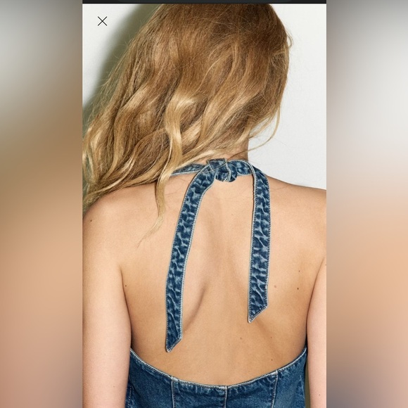 Zara TRF HALTER DENIM JUMPSUIT - Picture 3 of 5